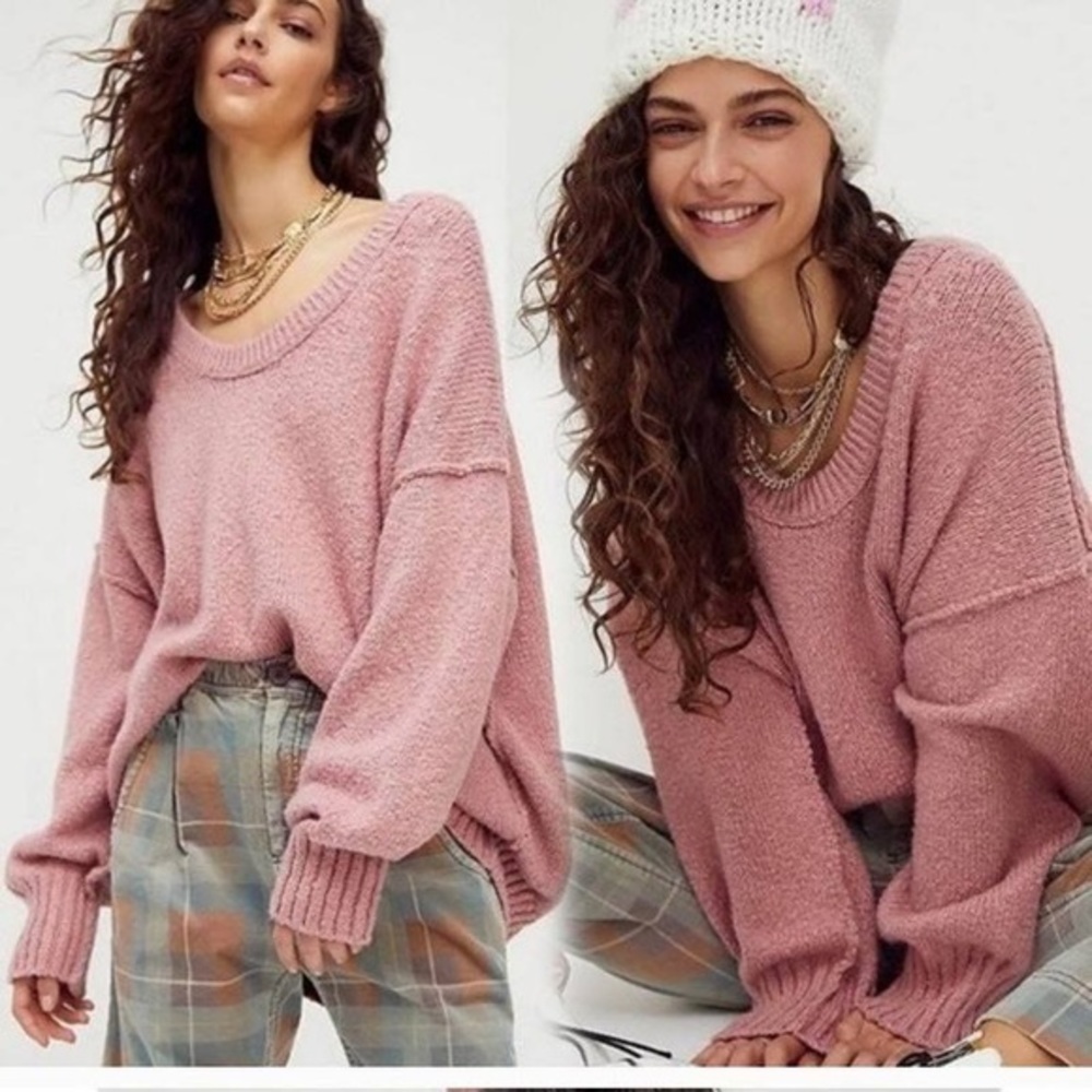 FREE PEOPLE Brookside Tunic Sweater in Alpine Rose Size Medium
